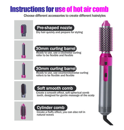 5-in-1 Hot Air Brush, Hair dryer and curler set